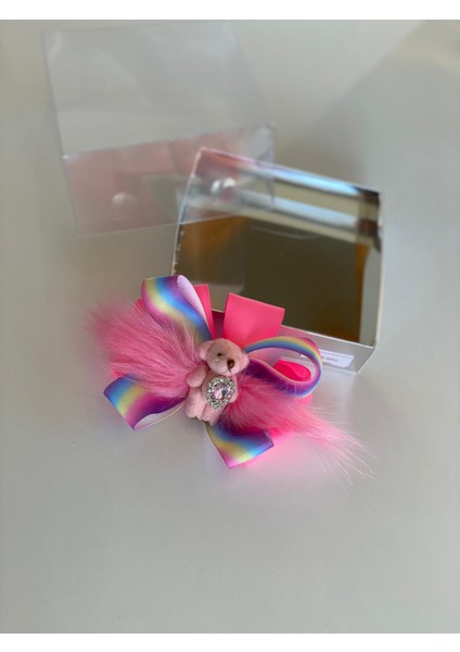 Neon Pembe Gökkuşağı Ayıcık Süslü Kız Çocuk Bebek Doğum Günü Hediye Klipsli Toka fiyatları