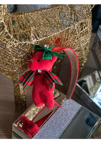 Yeni Yıl Yılbaşı Özel Tasarım Lüks Hediye Kutulu Kırmızı Saten Noel Peluş Ayıcık Taşlı Taç fiyatları