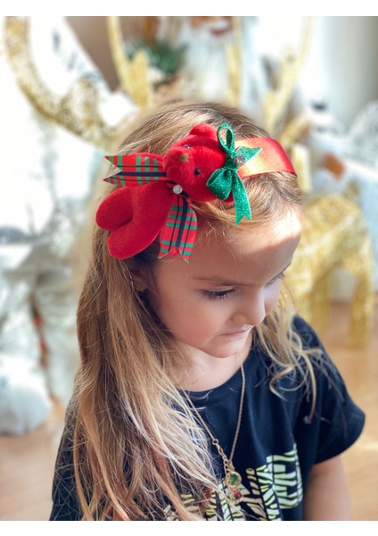 Yeni Yıl Yılbaşı Özel Tasarım Lüks Hediye Kutulu Kırmızı Saten Noel Peluş Ayıcık Taşlı Taç modelleri