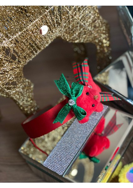 Yeni Yıl Yılbaşı Özel Tasarım Lüks Hediye Kutulu Kırmızı Saten Noel Peluş Ayıcık Taşlı Taç indirimleri