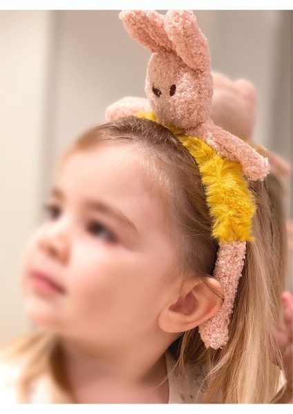 Sevimli Büyük Peluş Pofuduk Tüylü Ayaklı Tavşan Yetişkin Çocuk Tacı Kostüm Taç Hardal Sarı