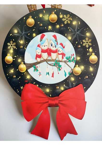 Büyük Lazer Kesim Ahşap Kapı Duvar Süsü Baykuş Aile Yeniyıl Yılbaşı Dekorasyon