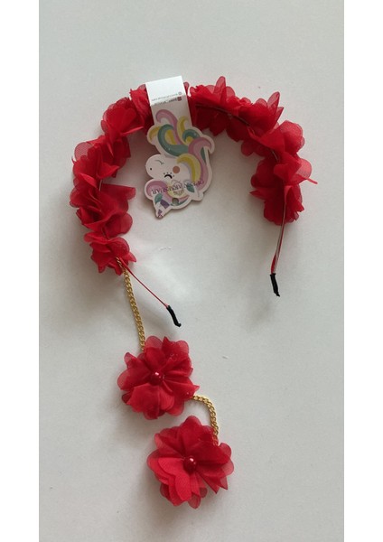 Yeni Trend Moda Inci Çiçek Sarkıt Zincirli Anne Çocuk Nedime Taç Kırmızı