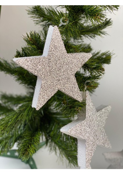 Yılbaşı Özel 4 Lü Simli Yıldız Yeni Yıl Doğumgünü Kapı Duvar Süsü Gümüş Gri fiyatları