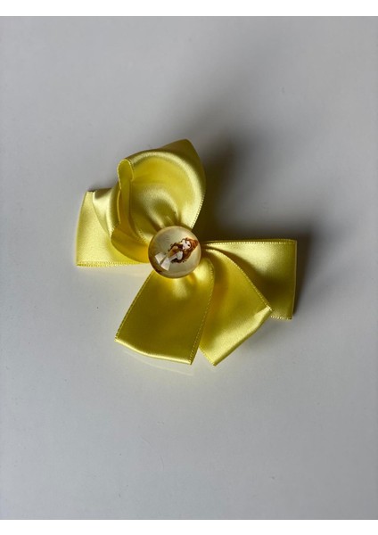 Prenses Princess Bella Sarı Fiyonk Kurdele Pensli Toka Anne Kız Çocuk Bebek Toka