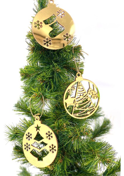 Yılbaşı Christmas Lüks 3lü Aynalı Ahşap Pleksi Büyük Çam Ağacı Dekorasyon Süsü Noel Gold Altın