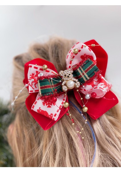 Lüks Özel Tasarım Kırmızı Kadife Fiyonk Metal Ayıcık Broşlu Inci Yetişkin Çocuk Tokası Klipsli Toka fiyatları