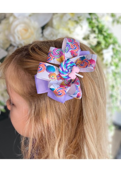 Lila Mor Lolipop Fiyonk Pensli Çocuk Tokası