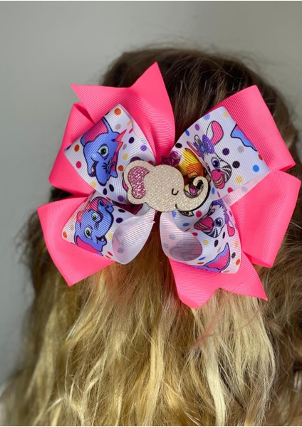 Sevimli Fil Süslü Simli Renkli Hayvanlı Katlı Lüks Fiyonk Toka Metal Klipsli Çocuk Tokası