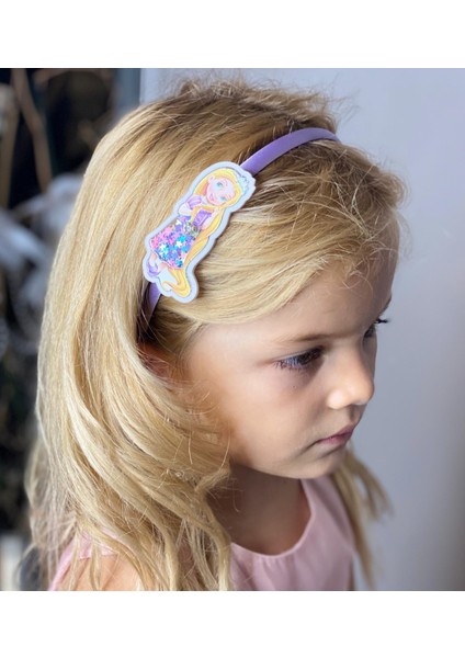 3D Boyutlu Hareketli Pullu Taşlı Prenses Rapunzel Kızı Çocuk Tacı Saten Taç Lila Mor modelleri