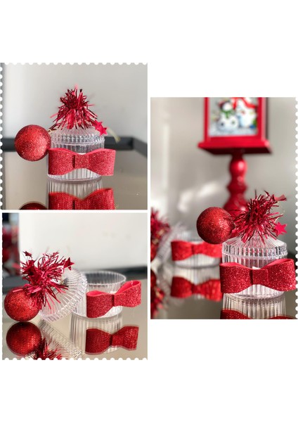 Yeni Yıl Yılbaşı Lüks Süslü Hediyelik Şeker Sunum Kutusu Dekorasyon Şekerlik Kırmızı Tek Adet