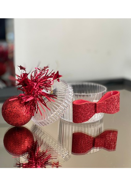 Yeni Yıl Yılbaşı Lüks Süslü Hediyelik Şeker Sunum Kutusu Dekorasyon Şekerlik Kırmızı Tek Adet modelleri