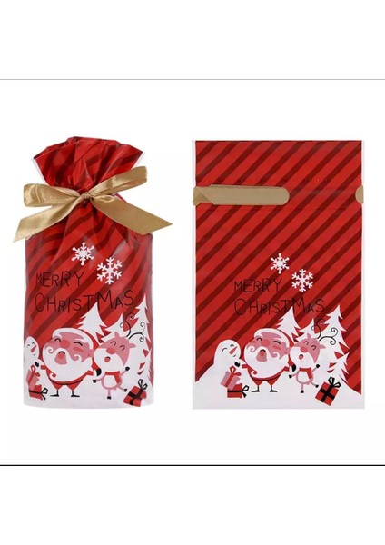 Yeni Yıl Yılbaşı Temalı 1ADET Kırmızı Noel Baba Geyik Ambalaj Paket Poşet Hediye Kutusu Kurabiye