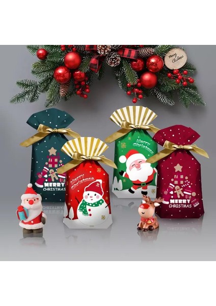 Yeni Yıl Yılbaşı Temalı 1ADET Kırmızı Noel Baba Geyik Ambalaj Paket Poşet Hediye Kutusu Kurabiye fırsatları