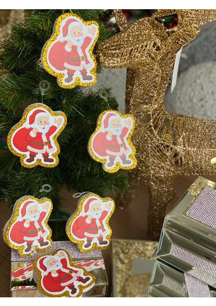 6 Lı Yeni Yıl Yılbaşı Özel Simli Büyük Strafor Yılbaşı Çam Ağacı Dekorasyon Süs Noel Baba Gold