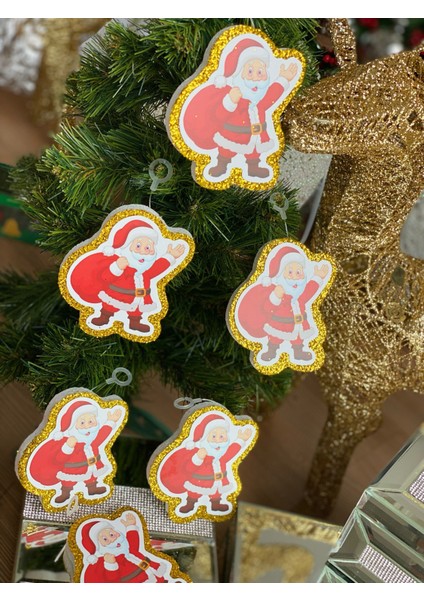 6 Lı Yeni Yıl Yılbaşı Özel Simli Büyük Strafor Yılbaşı Çam Ağacı Dekorasyon Süs Noel Baba Gold modelleri