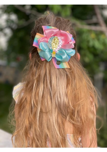 Lüks Rengarenk Gökkuşağı Simli Balonlu Fiyonklu Yetişkin Çocuk Tokası Metal Klipsli Toka modelleri