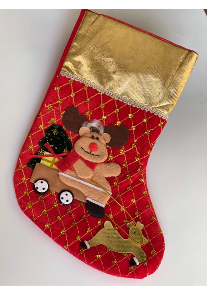 Ithal Lüks Dev Yeni Yıl Yılbaşı Çorabı Kadife Geyik 3boyutlu Çorap Hediye Poşeti Kese Altın modelleri