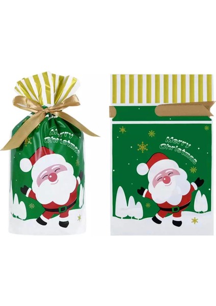 Yeni Yıl Yılbaşı Temalı 1 Adet Yeşil Noel Baba Desenli Ambalaj Paket Hediye Kutusu Kurabiye Paketi