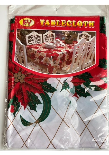 Yeni Yılbaşı Özel Lüks Sofra Sunum Dertsiz Leke Tutmaz Masa Örtüsü Baklava Çiçek Mum Desenli