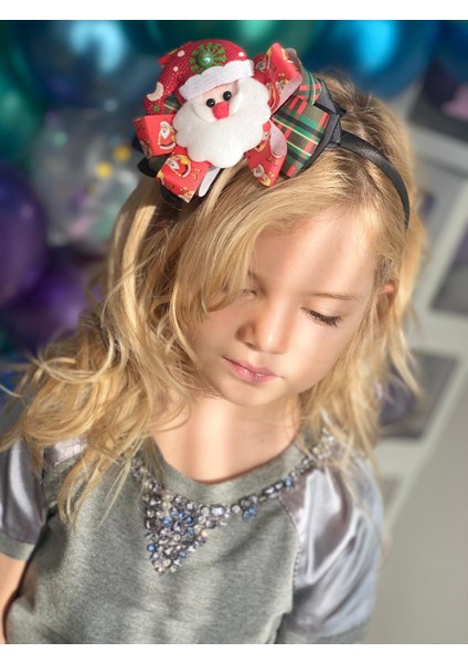 Özel Kutusunda Hediye Noel Baba Ekose Fiyonk Saten Lüks Yetişkin ve Çocuk Taç