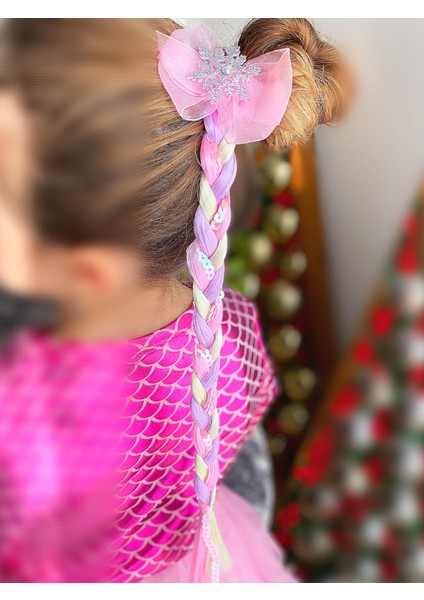 Elsa Anna Frozen Karlar Ülkesi Simli Taşlı Kar Tanesi Örgü Takma Postiş Çocuk Saçı Pullu Lila Pembe fiyatları