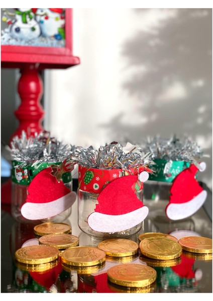 Yeni Yıl Yılbaşı Lüks Süslü Hediyelik Şeker Sunum Kutusu Dekorasyon Noel Baba Şapkası Tek Adet