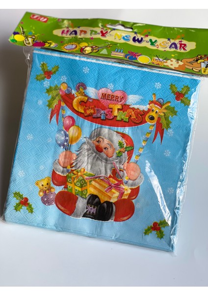 Ithal Yeni Yıl Yılbaşı Lüks Sofra Sunum Noel Baba Hediye Paketi Desenli Peçete Seti