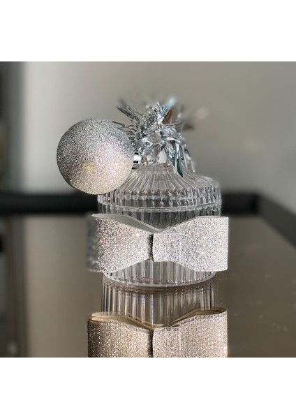 Yeni Yıl Yılbaşı Lüks Süslü Hediyelik Şeker Sunum Kutusu Dekorasyon Şekerlik Gümüş Gri Tek Adet fiyatları