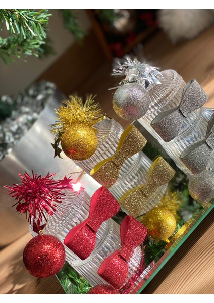 Yeni Yıl Yılbaşı Lüks Süslü Hediyelik Şeker Sunum Kutusu Dekorasyon Şekerlik Gümüş Gri Tek Adet indirimleri