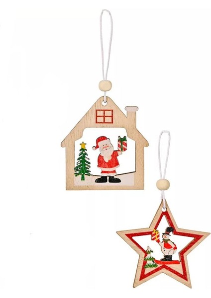 Yılbaşı Lüks 12LI Çam Ağacı Dekorasyon Süs Hediyelik Ahşap Kutulu Noel Baba Kardan Adam fırsatları