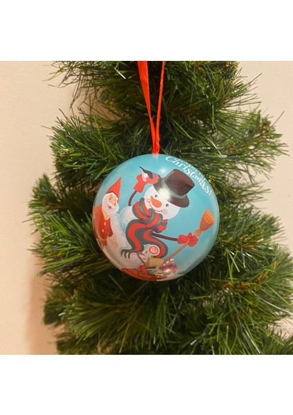 Yeni Yıl Yılbaşı Metal Kutu Çam Ağacı Süsü Topu Sürpriz Hediye Kutusu Noel Baba Kardan Adam Desenli