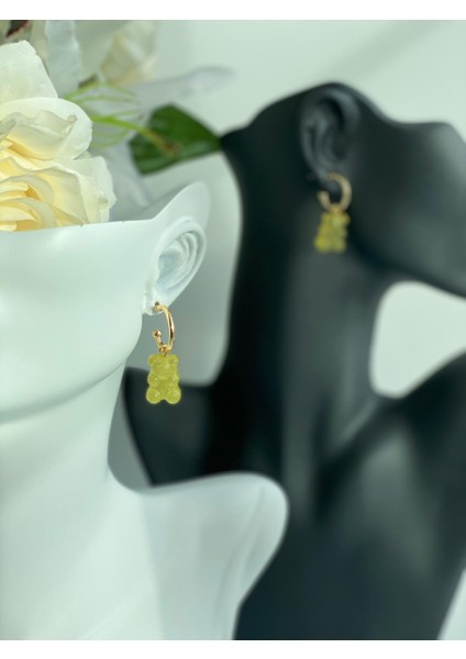 Yeni Moda Sevimli Haribo Ayıcık Şeffaf Gold Altın Küpe Kararmaz Neon Sarı fiyatları