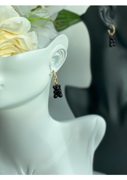 Yeni Moda Sevimli Haribo Ayıcık Şeffaf Gold Altın Küpe Kararmaz Siyah fiyatları