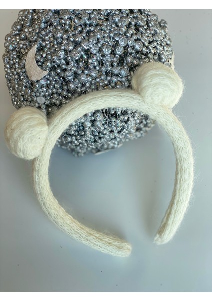 Mini Örgü Yünlü Ponpon Bebek Çocuk Tacı Pon Pon Taç Örme Beyaz Krem fiyatları