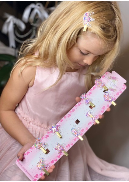 Hareketli Hologram Renk Pullu Parlak 10 Lu Toka Seti Fare Yıldız Taç Fiyonk Kalp Model Bebek Çocuk