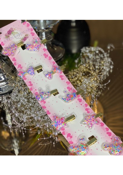 Hareketli Hologram Renk Pullu Parlak 10 Lu Toka Seti Fare Yıldız Taç Fiyonk Kalp Model Bebek Çocuk fiyatları