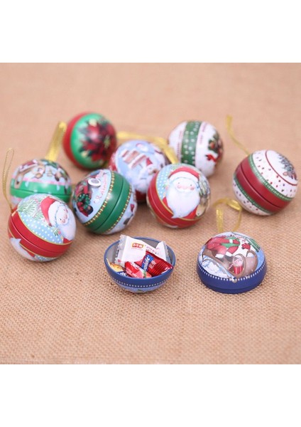 Yeni Yıl Yılbaşı Metal Çam Ağacı Süsü Topu Sürpriz Hediye Kutusu Ağaç Desenli Kutu