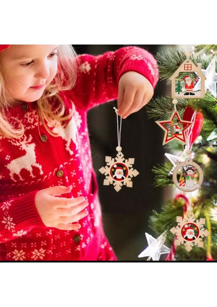 Yılbaşı Lüks 12LI Çam Ağacı Dekorasyon Süs Hediyelik Ahşap Kutulu Noel Baba Kar Tanesi fiyatları