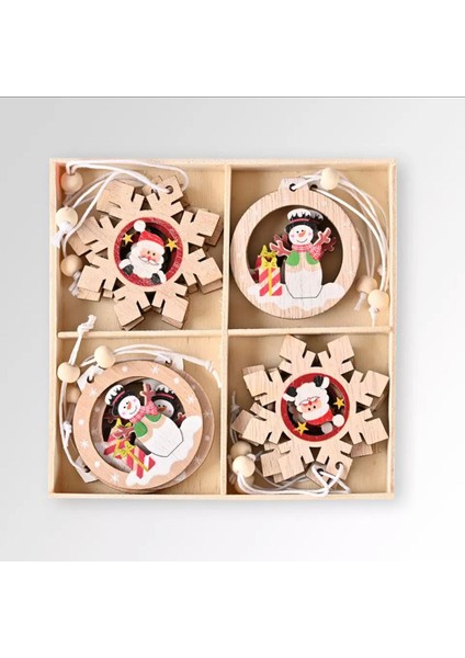 Yılbaşı Lüks 12LI Çam Ağacı Dekorasyon Süs Hediyelik Ahşap Kutulu Noel Baba Kar Tanesi modelleri