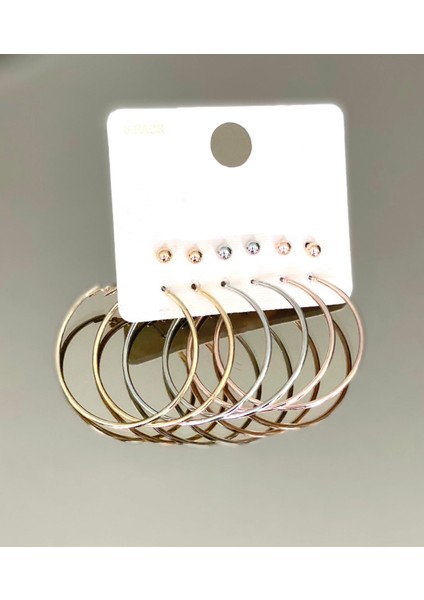 Almanya’dan Ithal 6lı Çelik Kaplama Gümüş Çivili Top Inci Halka Küpe Seti Gold Gümüş Rose