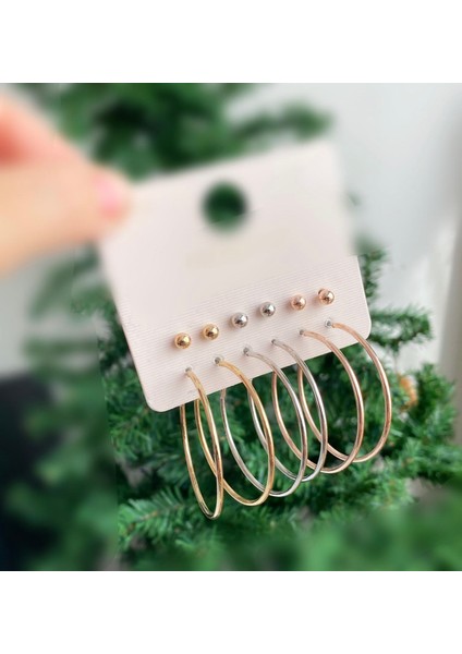 Almanya’dan Ithal 6lı Çelik Kaplama Gümüş Çivili Top Inci Halka Küpe Seti Gold Gümüş Rose fiyatları