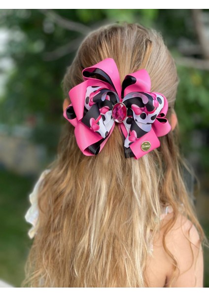 Yeni Lüks Minnie Mouse Kristal Taşlı Katlı Kelebek Fiyonk Fuşya Pembe Siyah Toka Kadın Çocuk Tokası fiyatları