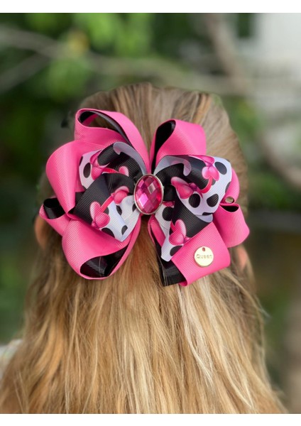 Yeni Lüks Minnie Mouse Kristal Taşlı Katlı Kelebek Fiyonk Fuşya Pembe Siyah Toka Kadın Çocuk Tokası modelleri