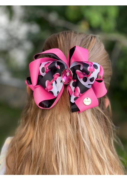 Yeni Lüks Minnie Mouse Kristal Taşlı Katlı Kelebek Fiyonk Fuşya Pembe Siyah Toka Kadın Çocuk Tokası fırsatları