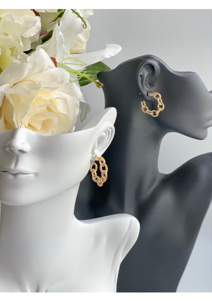 Zara Model Lüks Burgu Zincir Halka Küpe Gold Altın