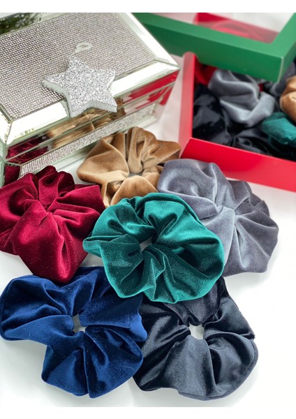 Yeni Yıl Yılbaşı Özel Hediye Kutulu Lüks Kadife Simit Halka Lastik Toka Seti Bordo Yeşil Gümüş Gri fiyatları