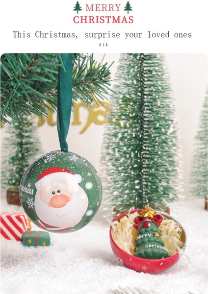 Yeni Yıl Yılbaşı Metal Çam Ağacı Süsü Topu Sürpriz Hediye Kutusu Noel Baba Desenli Kutu