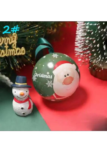 Yeni Yıl Yılbaşı Metal Çam Ağacı Süsü Topu Sürpriz Hediye Kutusu Noel Baba Desenli Kutu