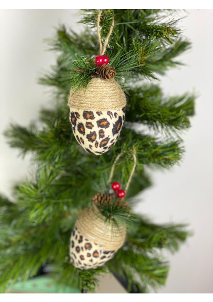 Yeni Yıl Yılbaşı Özel Lüks Koleksiyonluk Kadife Leopar Hasır Kokina Kozalak Çam Ağacı Süsü Tek Adet fiyatları